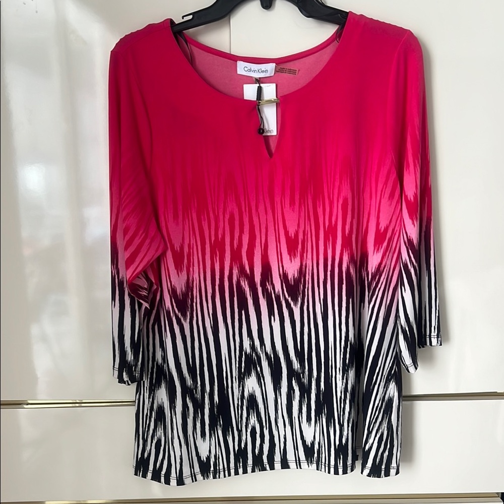 NWT Calvin Klein Pink and Black Blouse